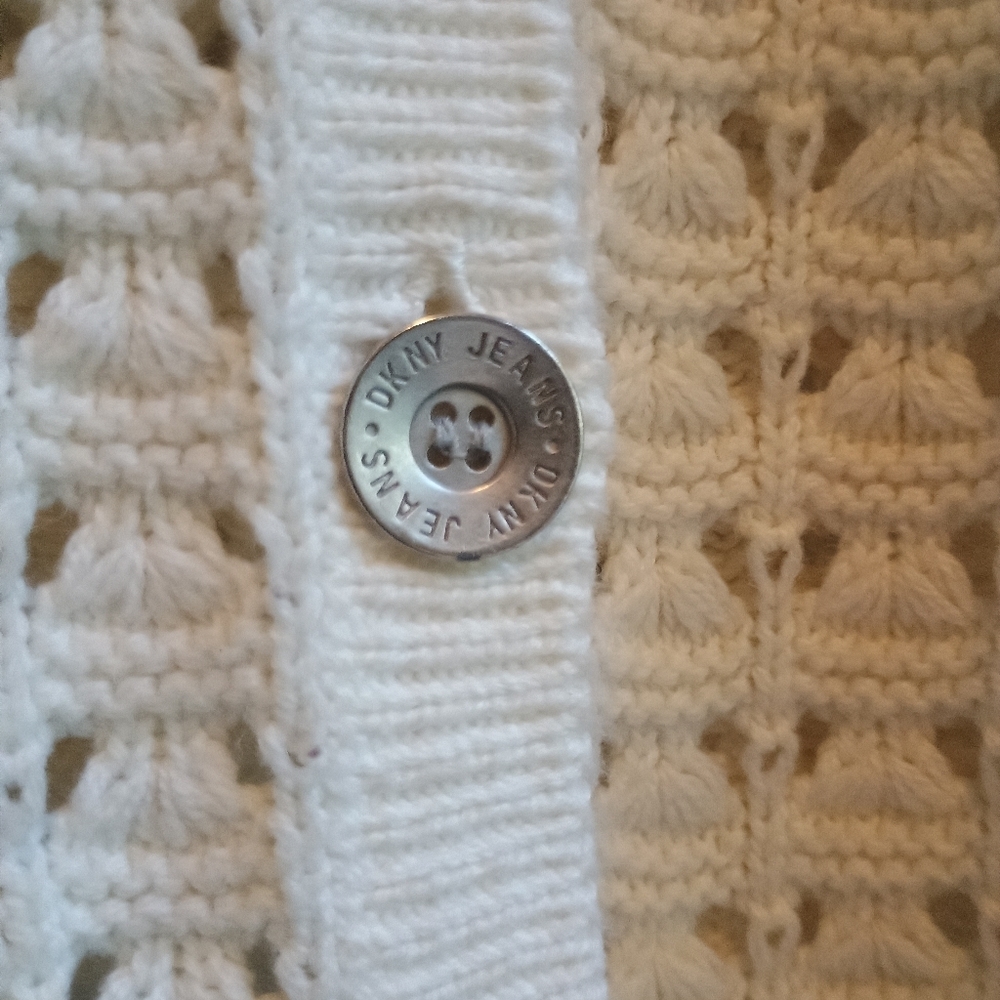 DKNY 100% Cotton Open Weave Cardigan Sz S Long Boho Layering Coastal Grandma‎ - Picture 4 of 12
